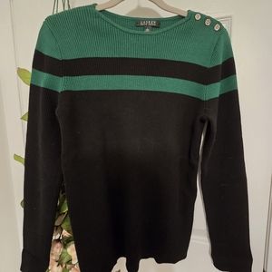 Vintage Lauren Ralph Lauren Striped Black and Green Sweater Womens
